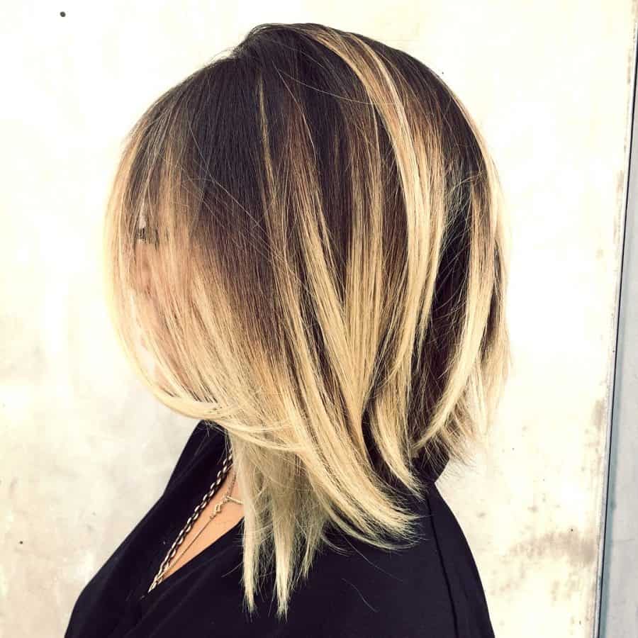 Bob der Farben abgewinkelt dunkelbraun lob mit blonden balayage