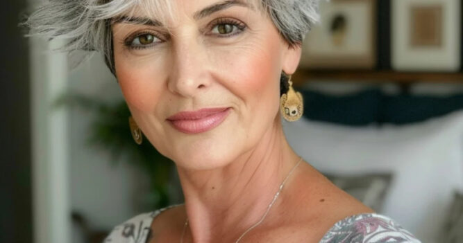Trendige Frisuren ab 60: Der Silberne Pixie mit Pony