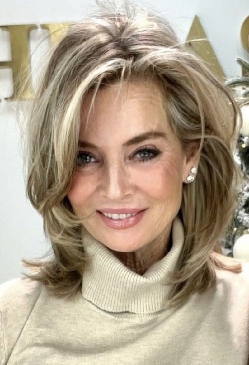 Frisuren Mittellanges Haar Frauen ab 60: Der lässige Layer-Look mit Blond