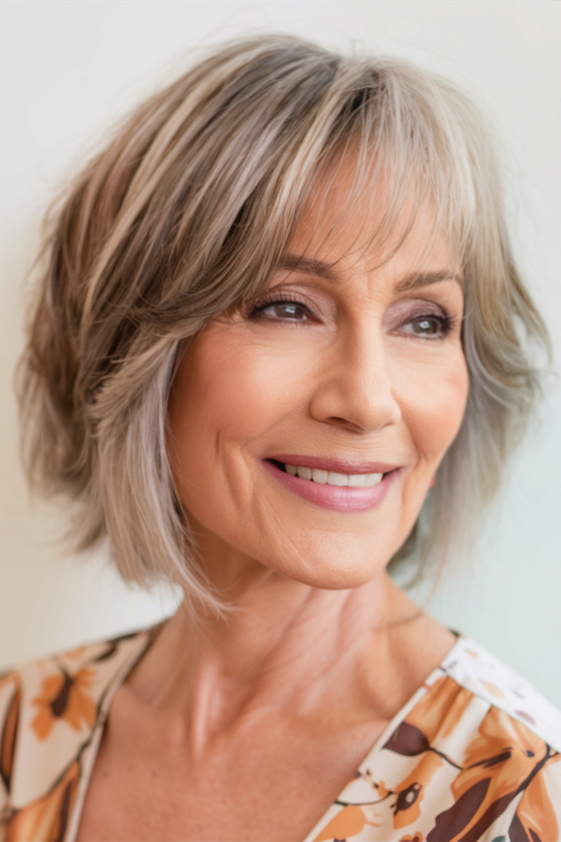Frisuren 2025 Frauen ab 60: Der vielseitige Bob mit Pony