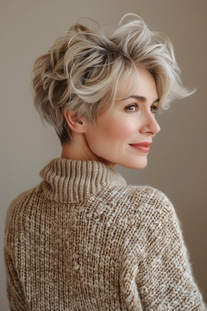 Freche Kurzhaarfrisuren ab 50: Der Blonde, Strukturierte Pixie-Bob