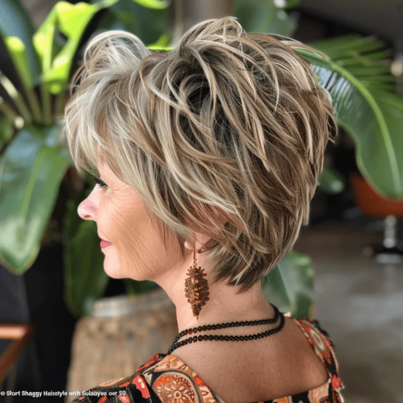 Freche Kurzhaarfrisuren für Damen ab 50: Der Shaggy Bob mit Highlights